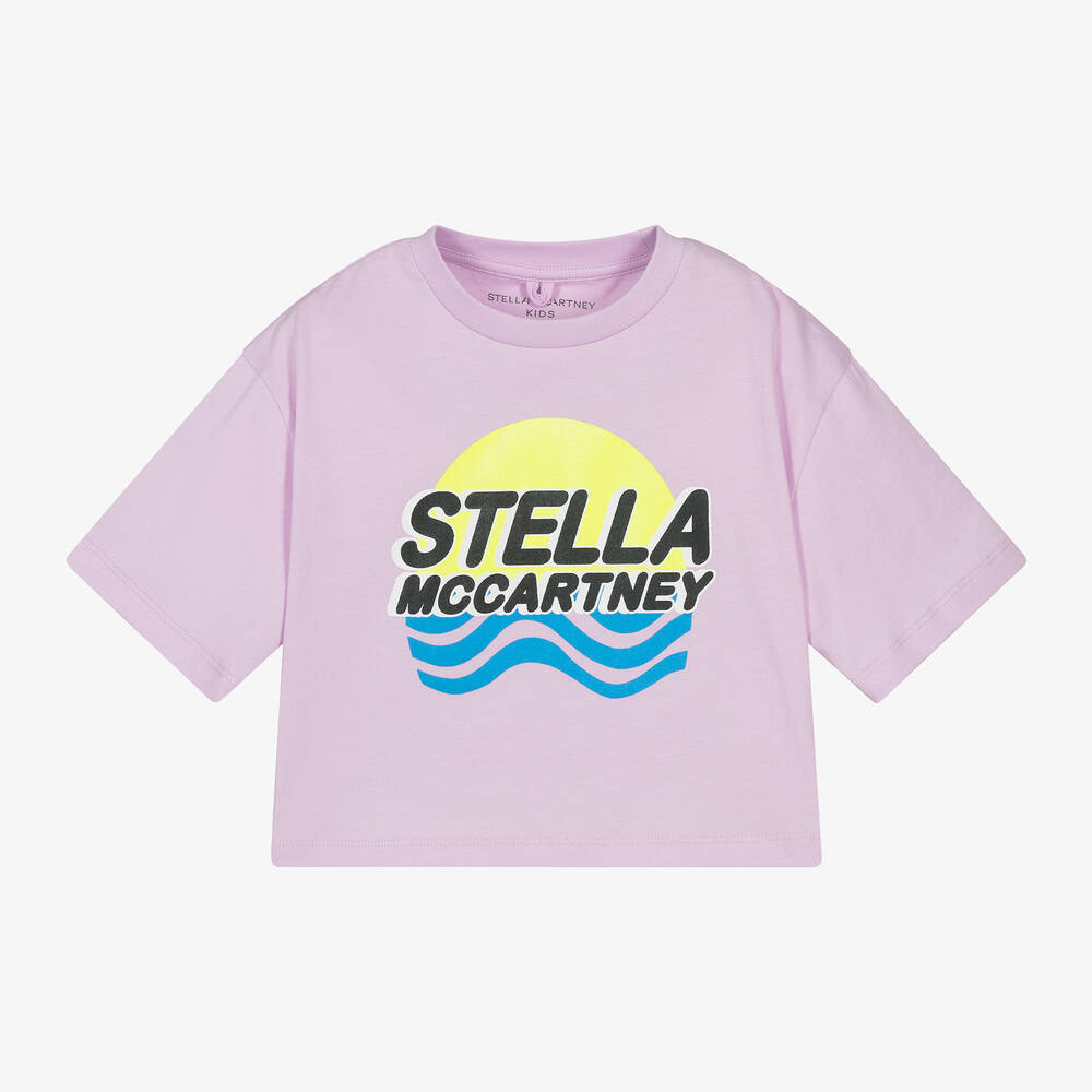 Stella McCartney Kids - Girls Lilac Purple Cotton Boxy T-Shirt | Childrensalon