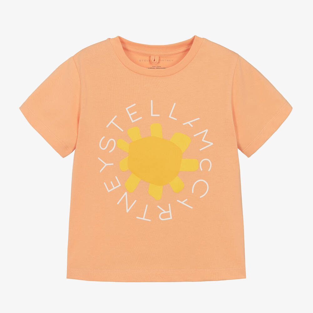Stella McCartney Kids - Girls Orange Cotton Flower T-Shirt | Childrensalon
