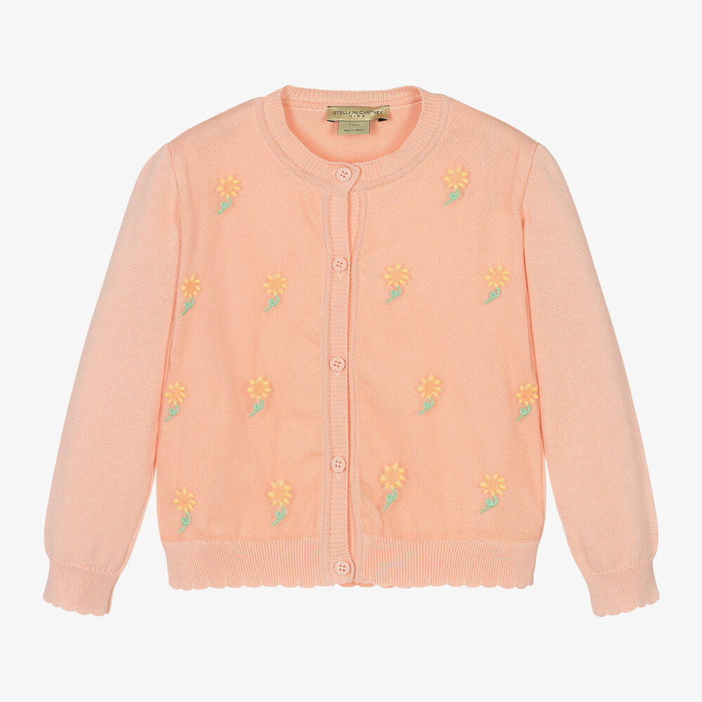 Stella McCartney Kids - Girls Orange Embroidered Floral Cardigan | Childrensalon