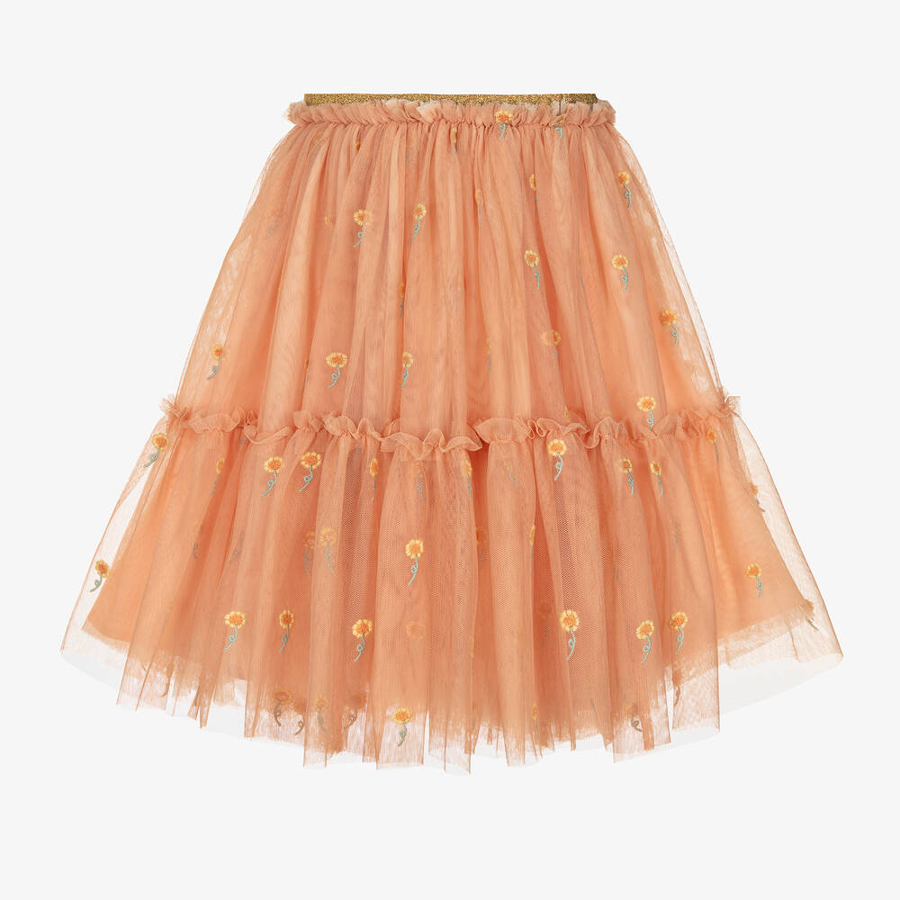 Shop Stella Mccartney Kids Girls Orange Embroidered Tulle Skirt