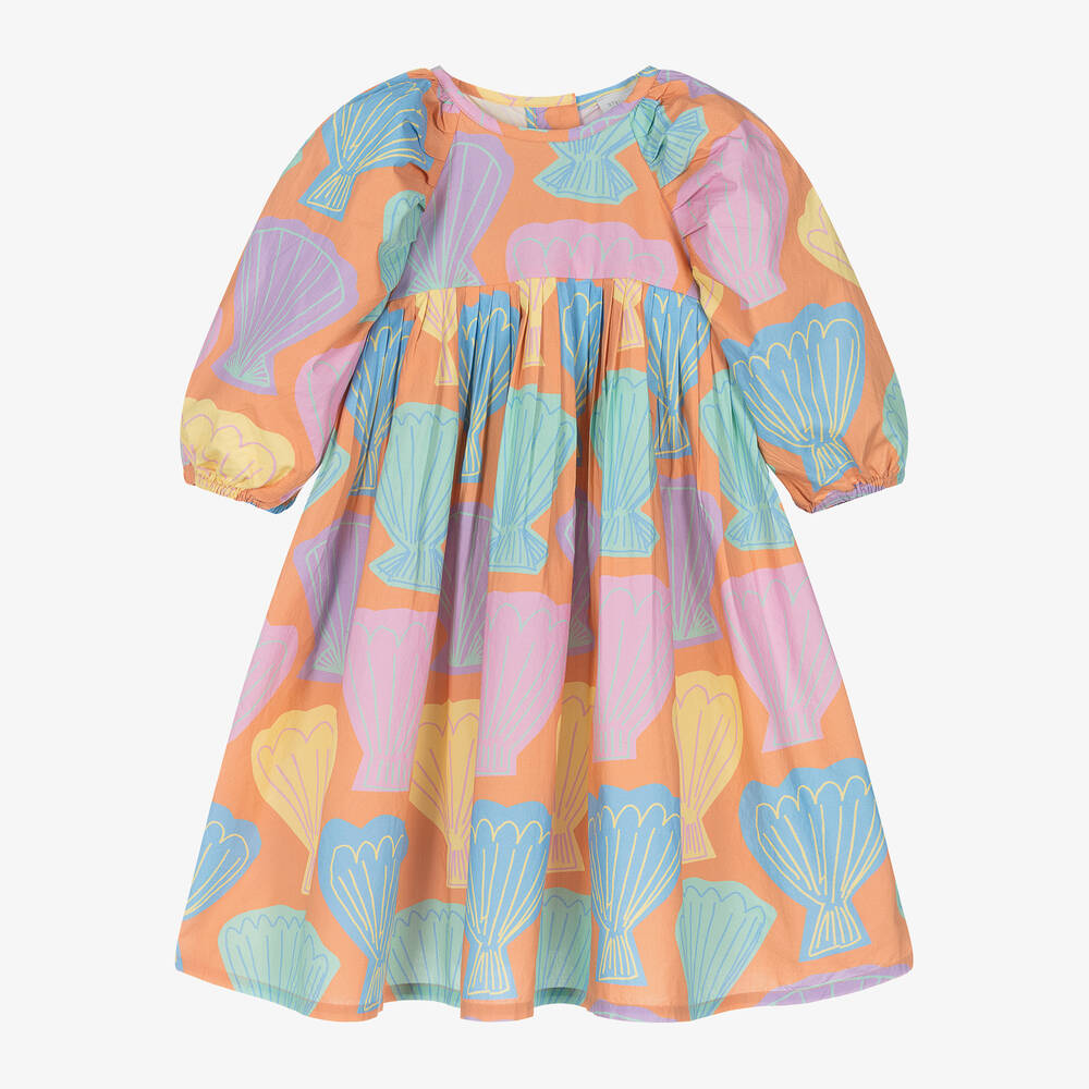 Stella McCartney Kids - Girls Orange Shell Print Cotton Dress | Childrensalon