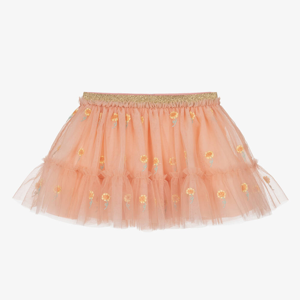 Stella McCartney Kids - Girls Pale Orange Floral Tulle Skirt | Childrensalon