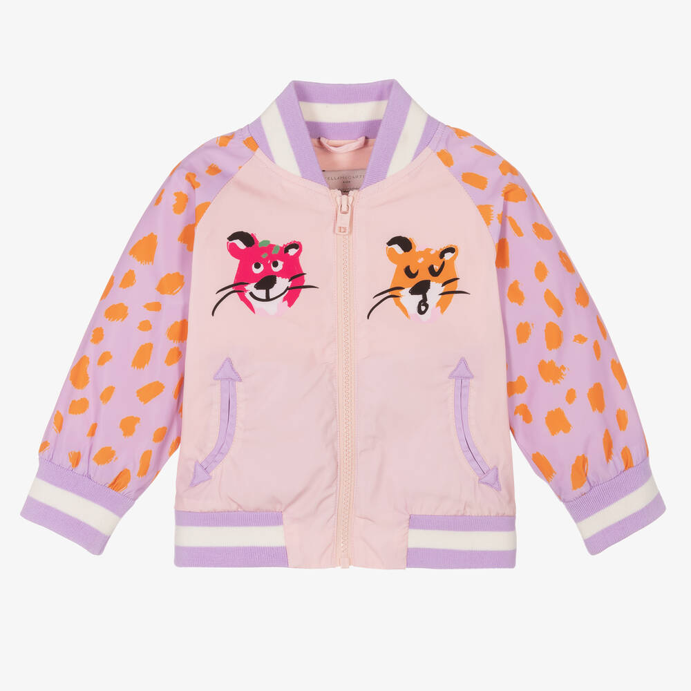 Stella McCartney Kids - Girls Pink Big Cat Bomber Jacket | Childrensalon