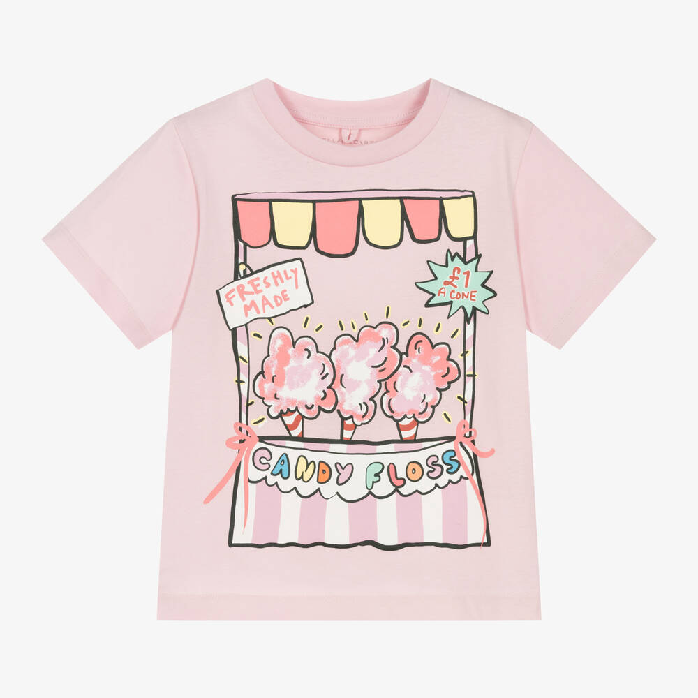 Stella McCartney Kids - Girls Pink Candy Floss Cotton T-Shirt | Childrensalon