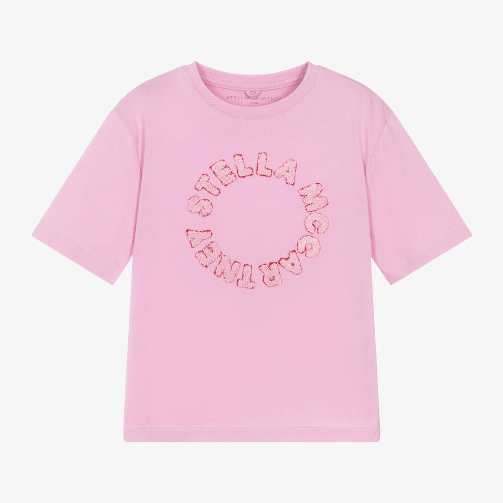 Stella McCartney Kids - Girls Pink Cotton & Bouclé T-Shirt | Childrensalon