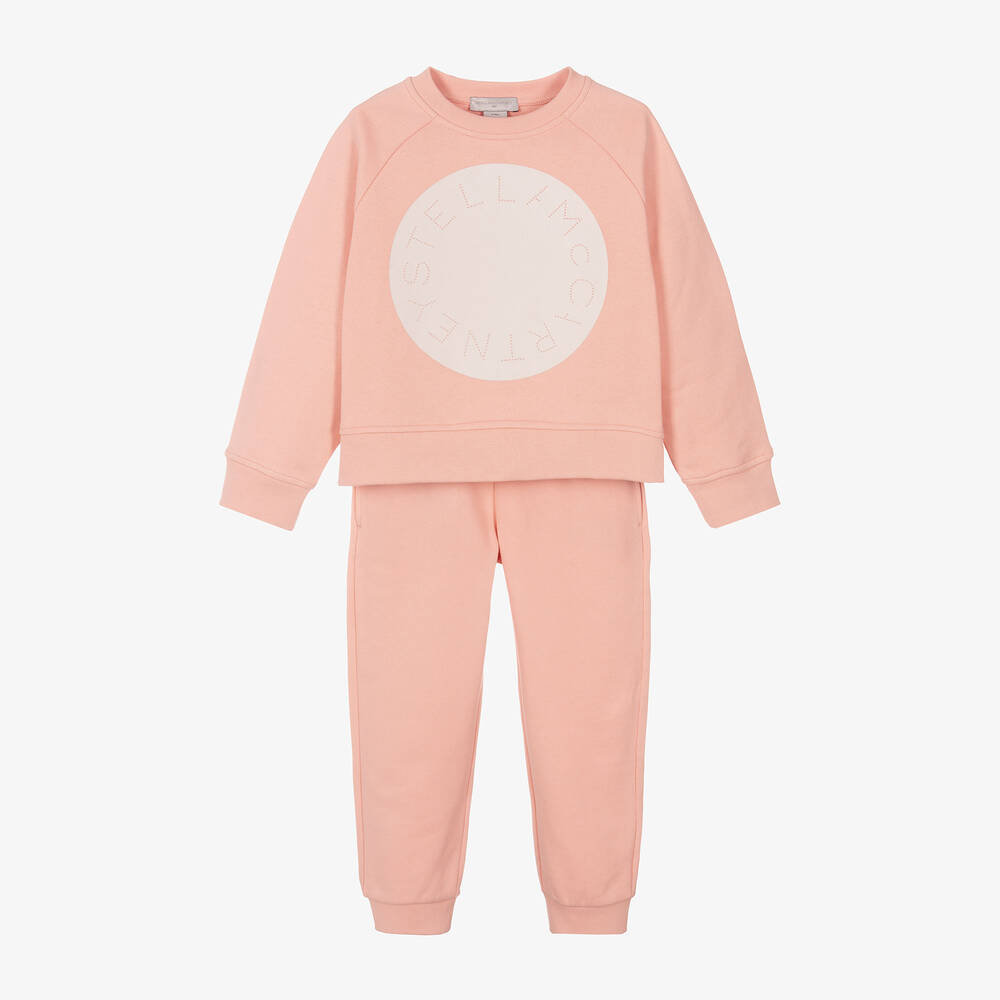Stella McCartney Kids - Girls Pink Cotton Circular Logo Tracksuit | Childrensalon