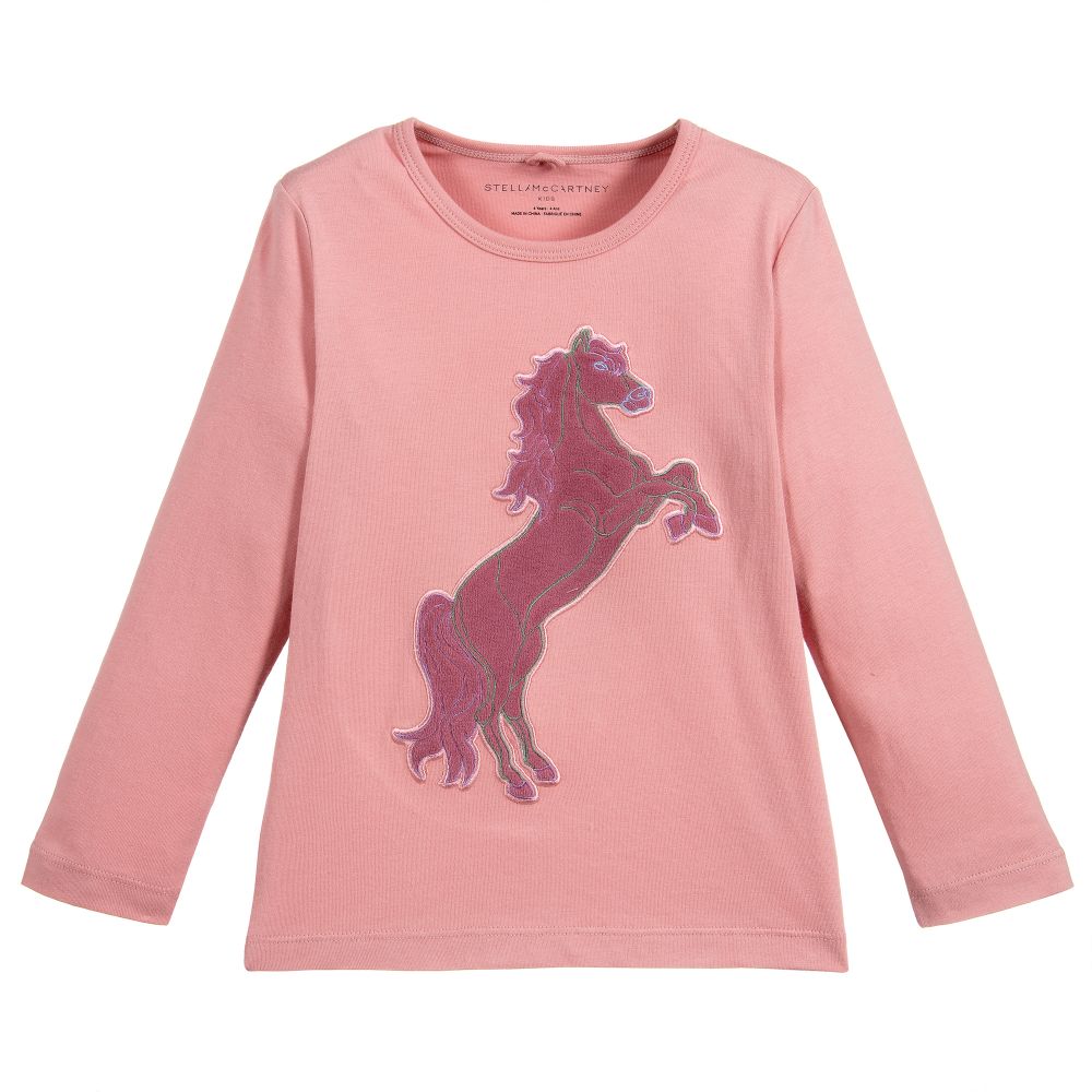 Stella McCartney Kids - Girls Pink Cotton Horse Top | Childrensalon
