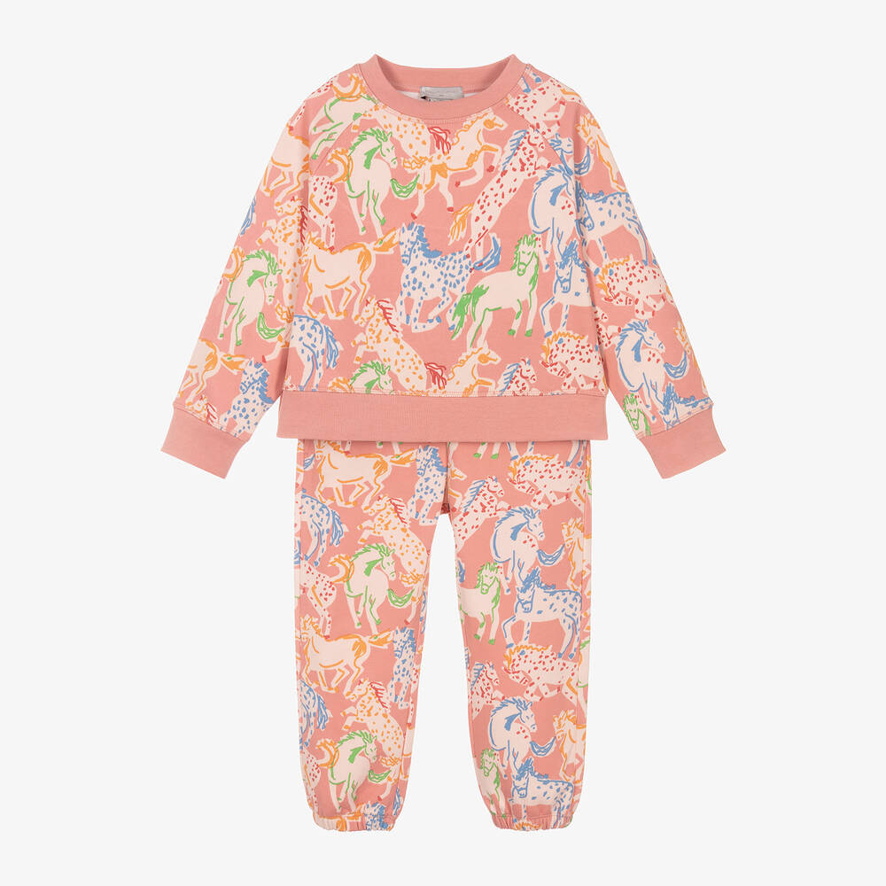 Stella McCartney Kids - Girls Pink Cotton Horse Tracksuit | Childrensalon