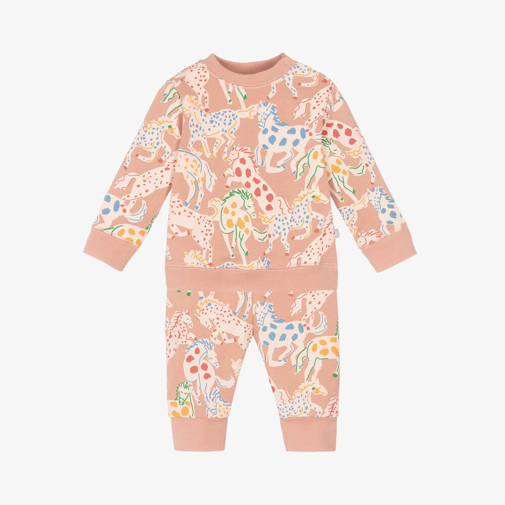 Stella McCartney Kids - Girls Pink Cotton Horse Tracksuit | Childrensalon