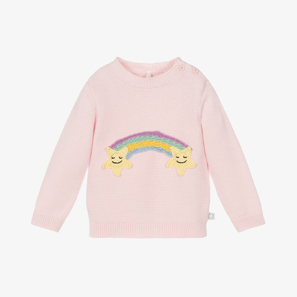 Stella McCartney Kids - Girls Pink Cotton Rainbow Sweater | Childrensalon