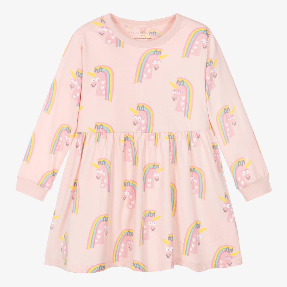 Stella Mccartney Babies'  Kids Girls Pink Cotton Rainbow Unicorn Dress
