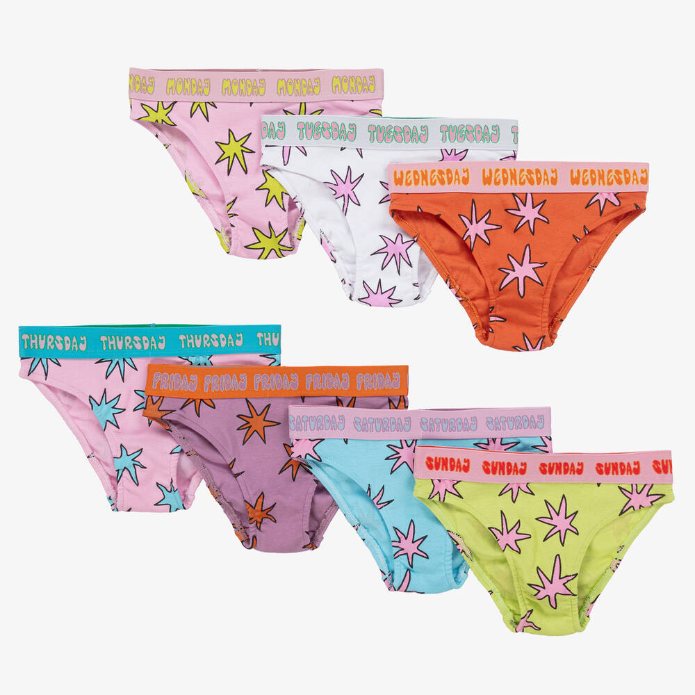 Stella McCartney Kids - Girls Pink Cotton Star Knickers (7 Pack) | Childrensalon