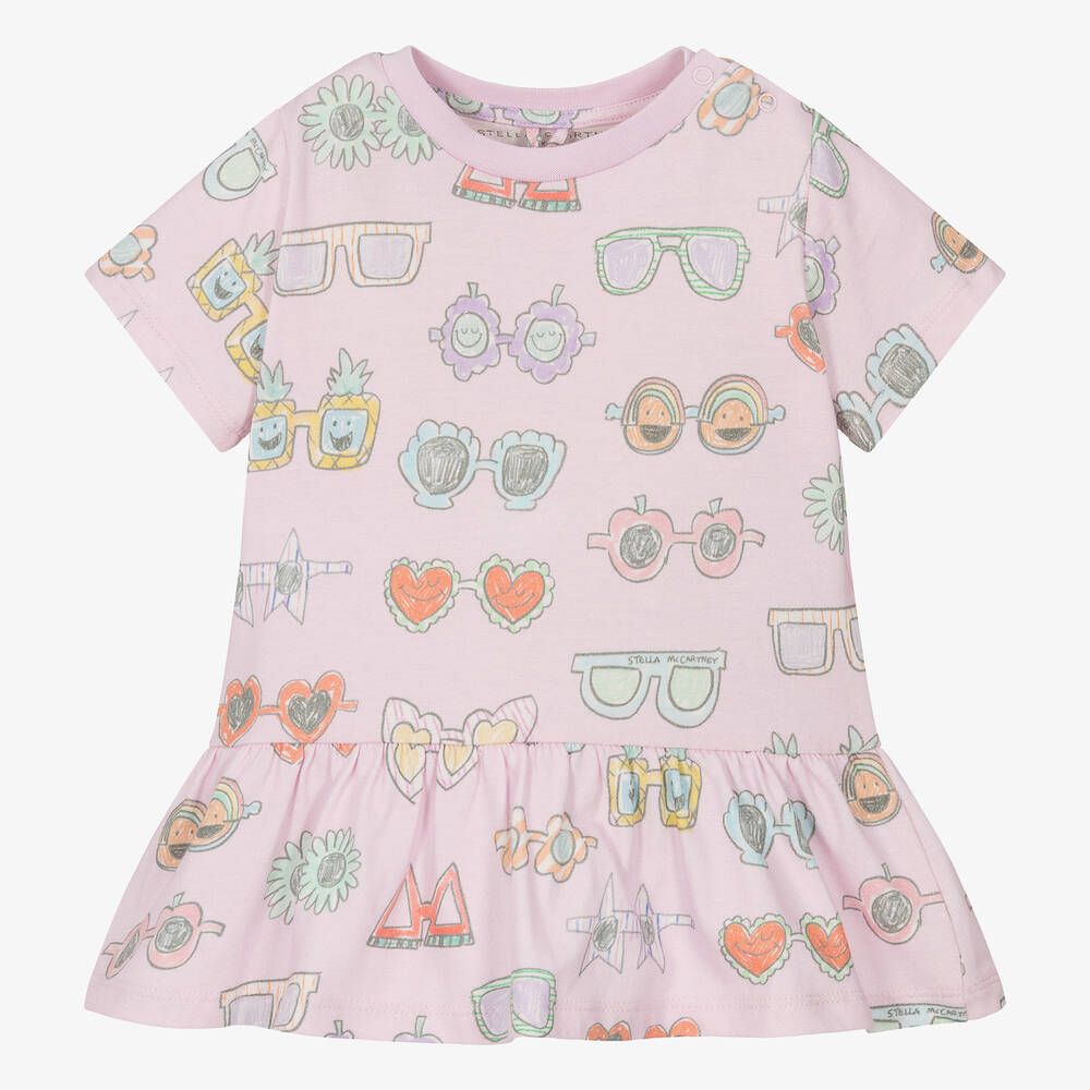 Stella McCartney Kids - Girls Pink Cotton Sunglasses Dress | Childrensalon