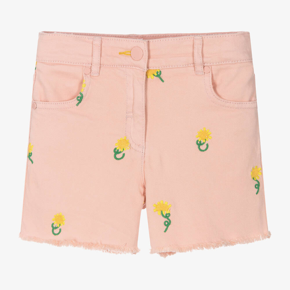 Stella McCartney Kids - Girls Pink Embroidered Denim Shorts | Childrensalon