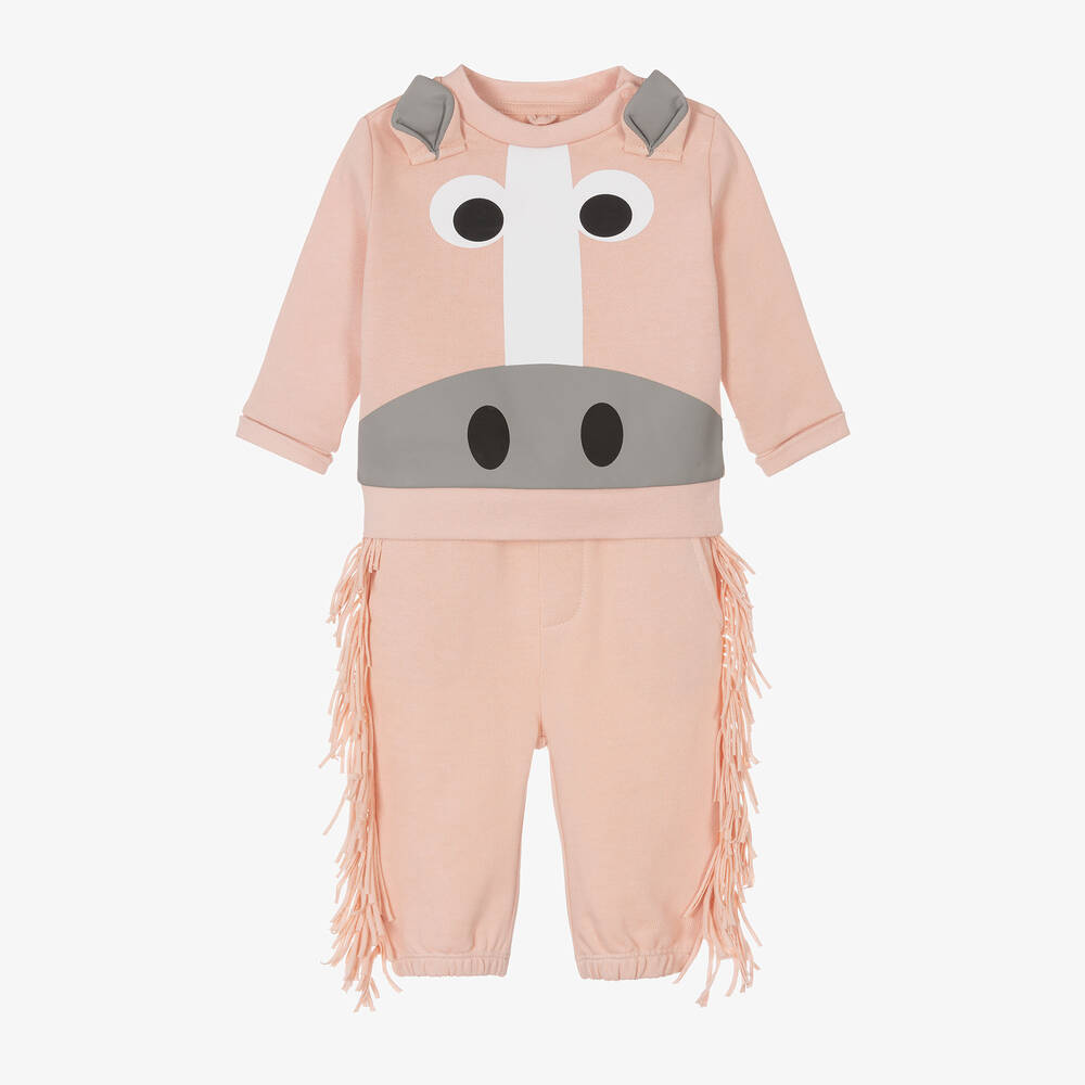 Stella McCartney Kids - Girls Pink Organic Cotton Horse Tracksuit | Childrensalon