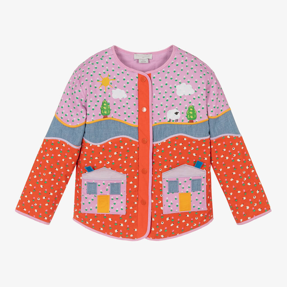 Stella McCartney Kids - Girls Pink & Red Cotton Farmhouse Jacket | Childrensalon