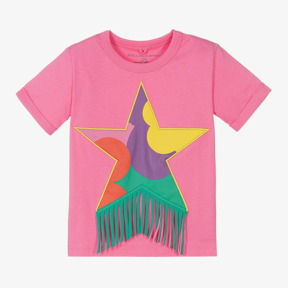 Stella McCartney Kids - Розовая футболка со звездой с бахромой | Childrensalon
