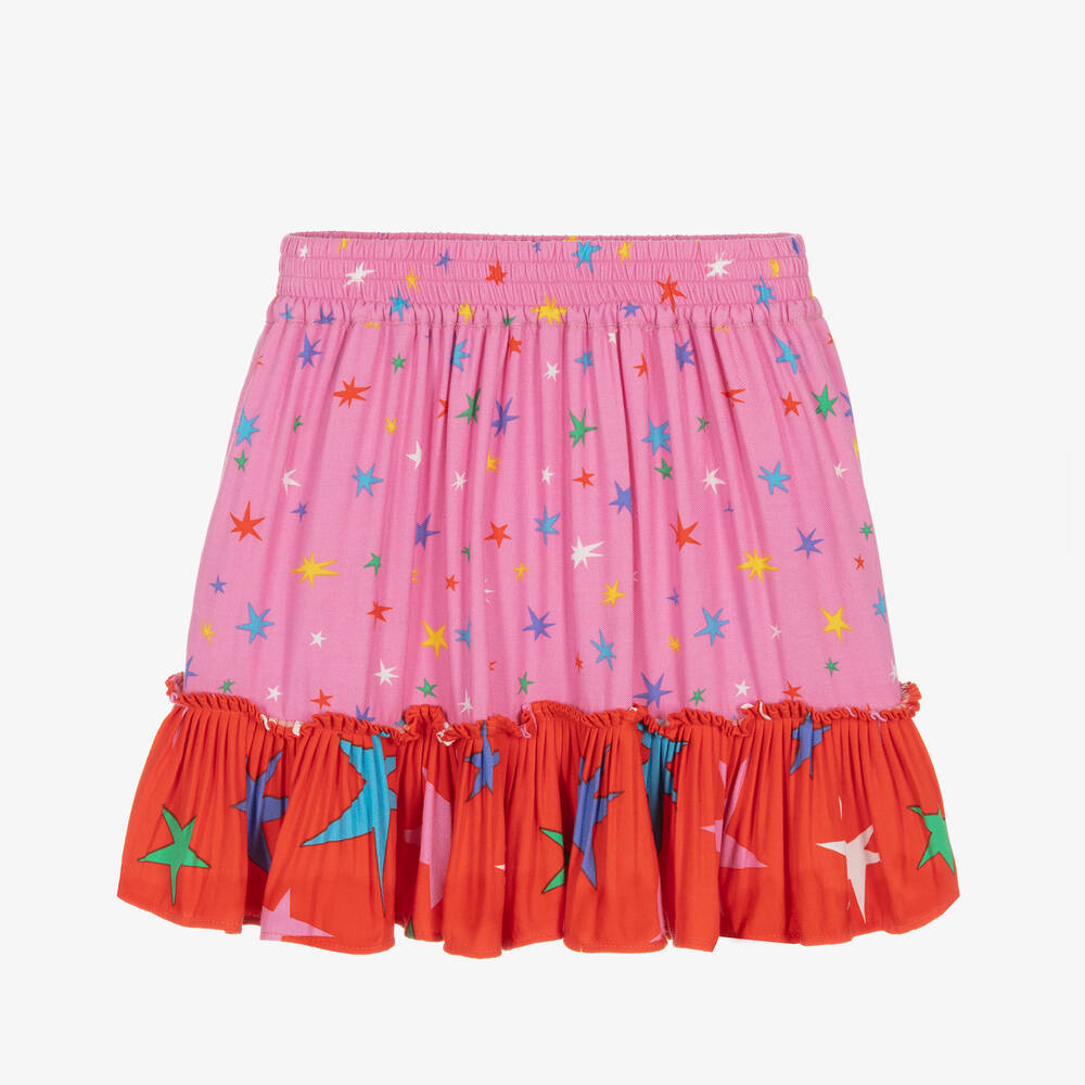 Stella McCartney Kids - Girls Pink Star Print Viscose Skirt | Childrensalon