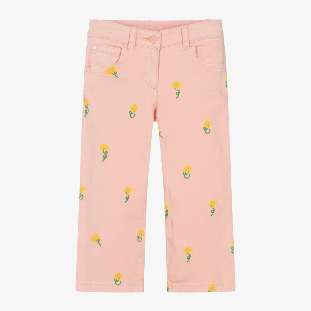 Stella McCartney Kids - Girls Pink Sunflowers Wide Leg Jeans | Childrensalon