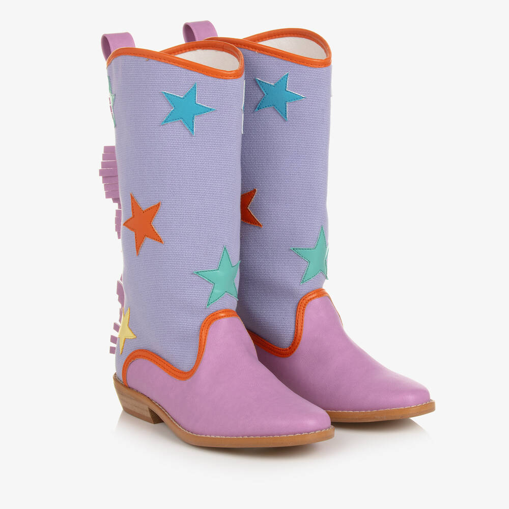 Stella McCartney Kids - بوت بطبعة نجوم جلد صناعي لون بنفسجي للبنات | Childrensalon