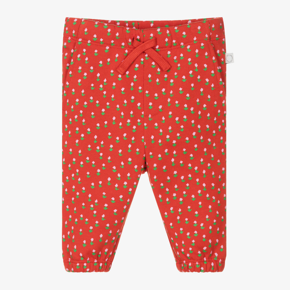 Stella McCartney Kids - Girls Red Floral Cotton Joggers | Childrensalon