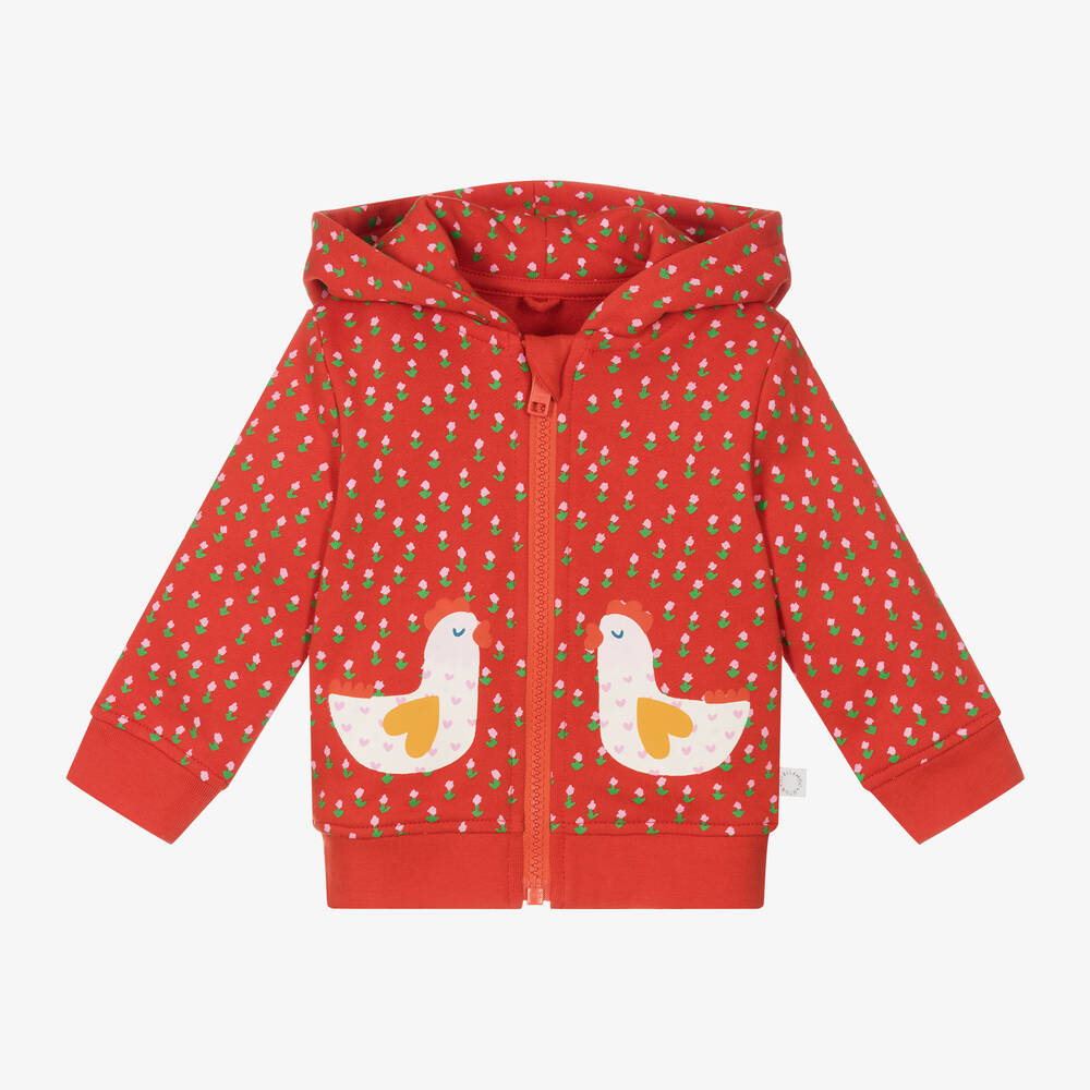 Stella McCartney Kids - Girls Red Floral Zip-Up Cotton Hoodie | Childrensalon