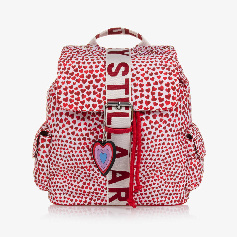 Stella McCartney Kids - حقيبة ظهر بطبعة قلوب لون أحمر وأبيض (28 سم) | Childrensalon