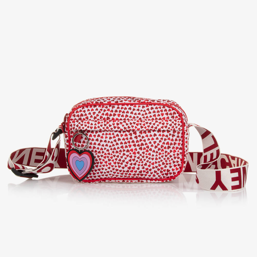 Stella McCartney Kids - حقيبة بطبعة قلوب لون أحمر وأبيض (22 سم) | Childrensalon