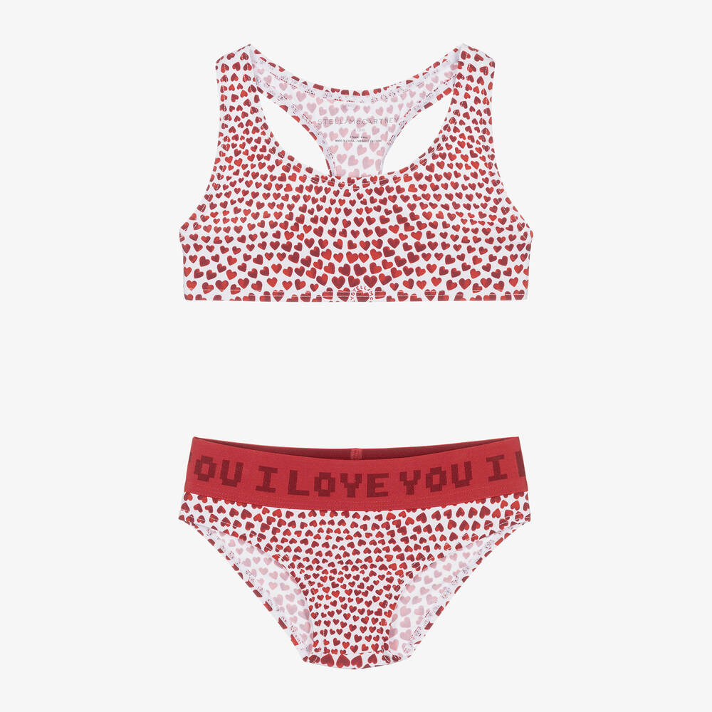 Shop Stella Mccartney Kids Girls Red Heart Print Bikini (upf50+)