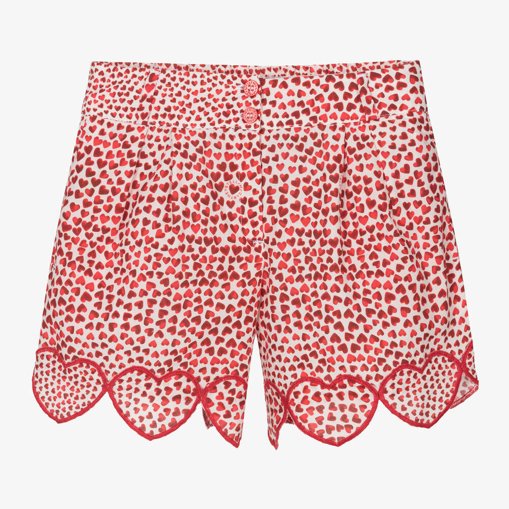 Stella McCartney Kids - Girls Red Heart Print Cotton Shorts | Childrensalon