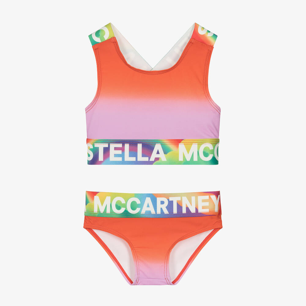 Stella McCartney Kids - مايو بيكيني لون أحمر وزهري للبنات (UPF50+) | Childrensalon