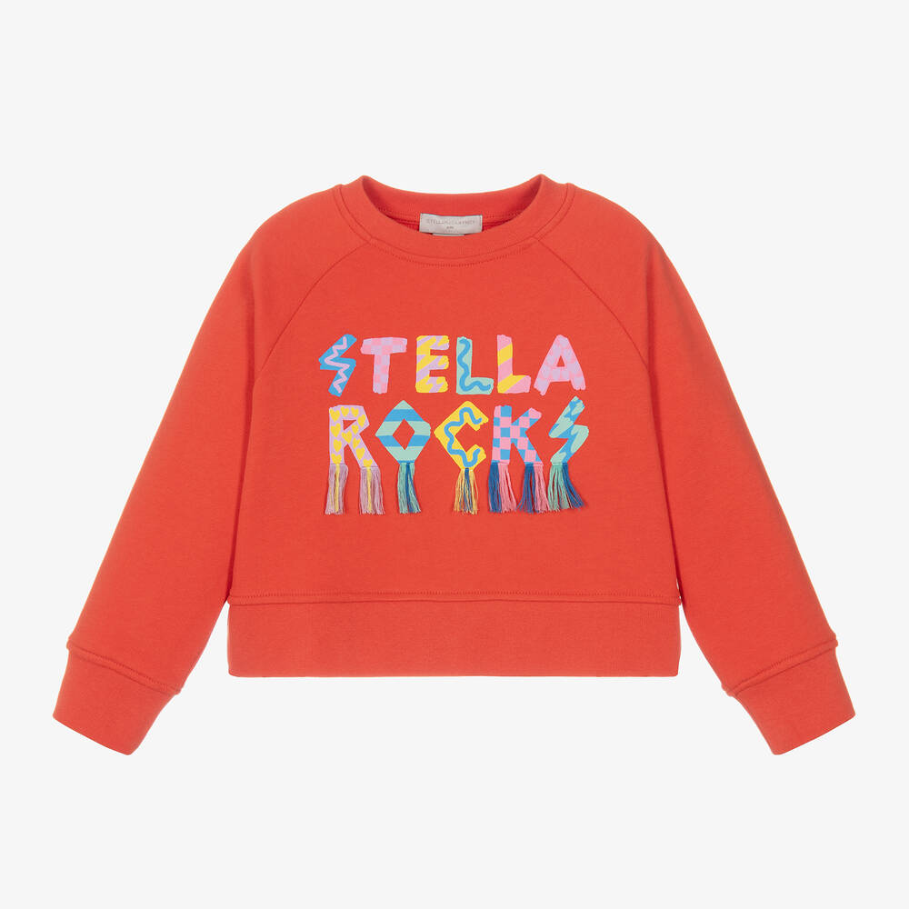 Stella McCartney Kids - سويتشيرت قطن عضوي لون أحمر فاقع للبنات | Childrensalon