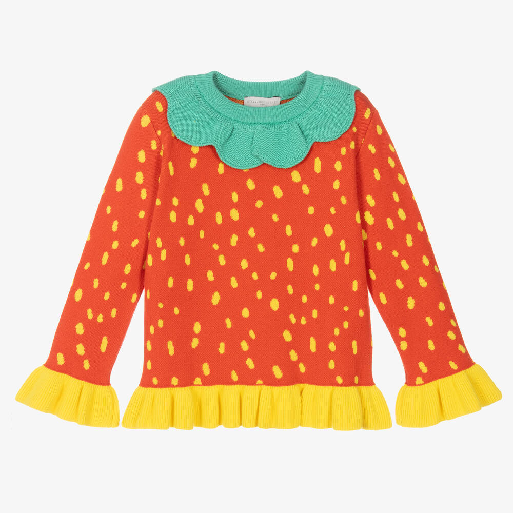 Stella McCartney Kids - Girls Red Strawberry Knit Jumper | Childrensalon
