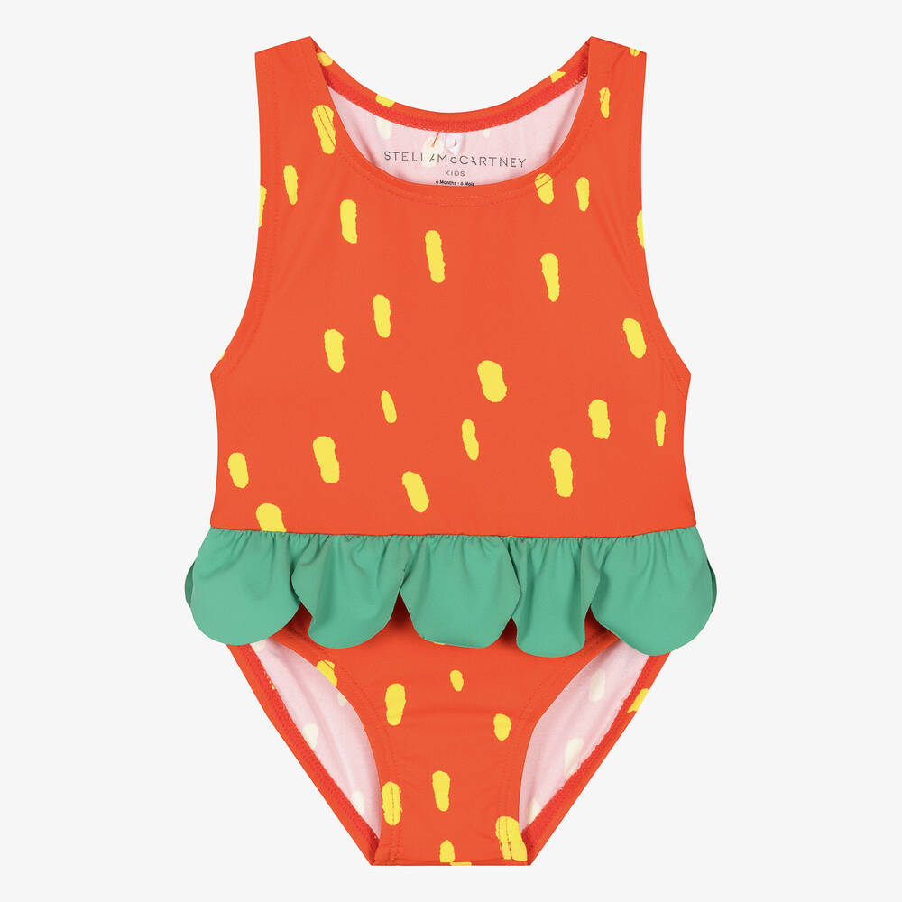 Shop Stella Mccartney Kids Girls Red Strawberry Swimsuit (upf50+)