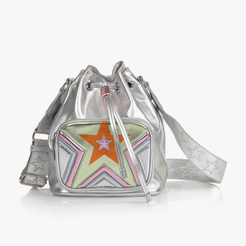Stella McCartney Kids - Серебристая сумка-ведро со звездой для девочек (24см) | Childrensalon