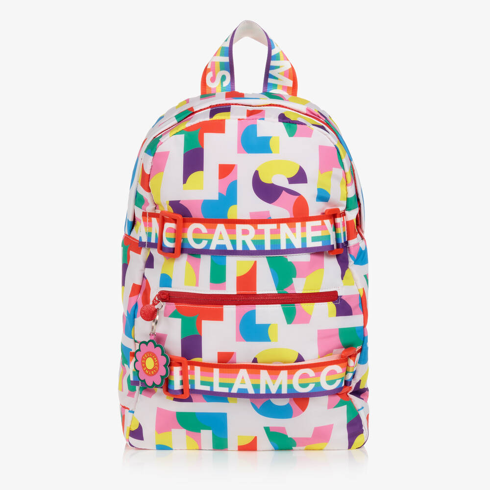 Stella McCartney Kids - Girls White & Colourful Logo Backpack (40cm) | Childrensalon