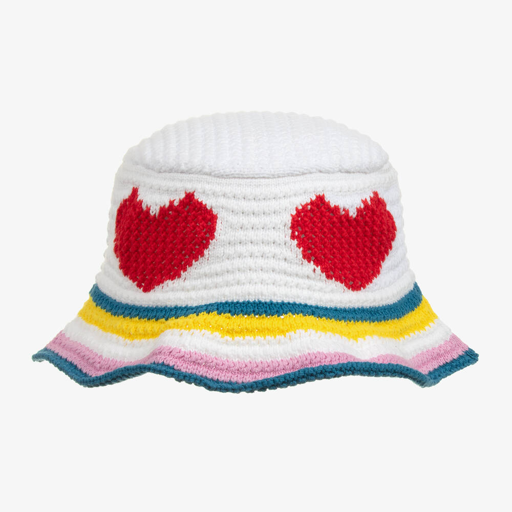 Stella McCartney Kids - Girls White Cotton Crochet Heart Hat | Childrensalon