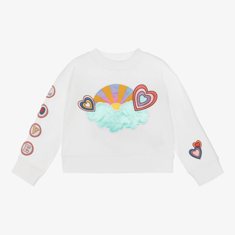 Stella McCartney Kids - Girls White Cotton Heart Sweatshirt | Childrensalon