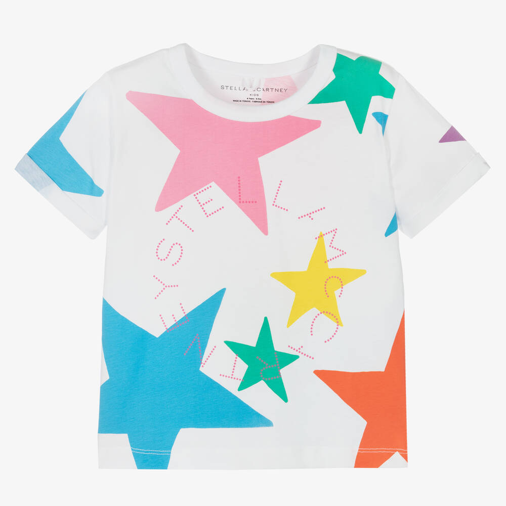 Stella McCartney Kids - Белая хлопковая футболка со звездами | Childrensalon