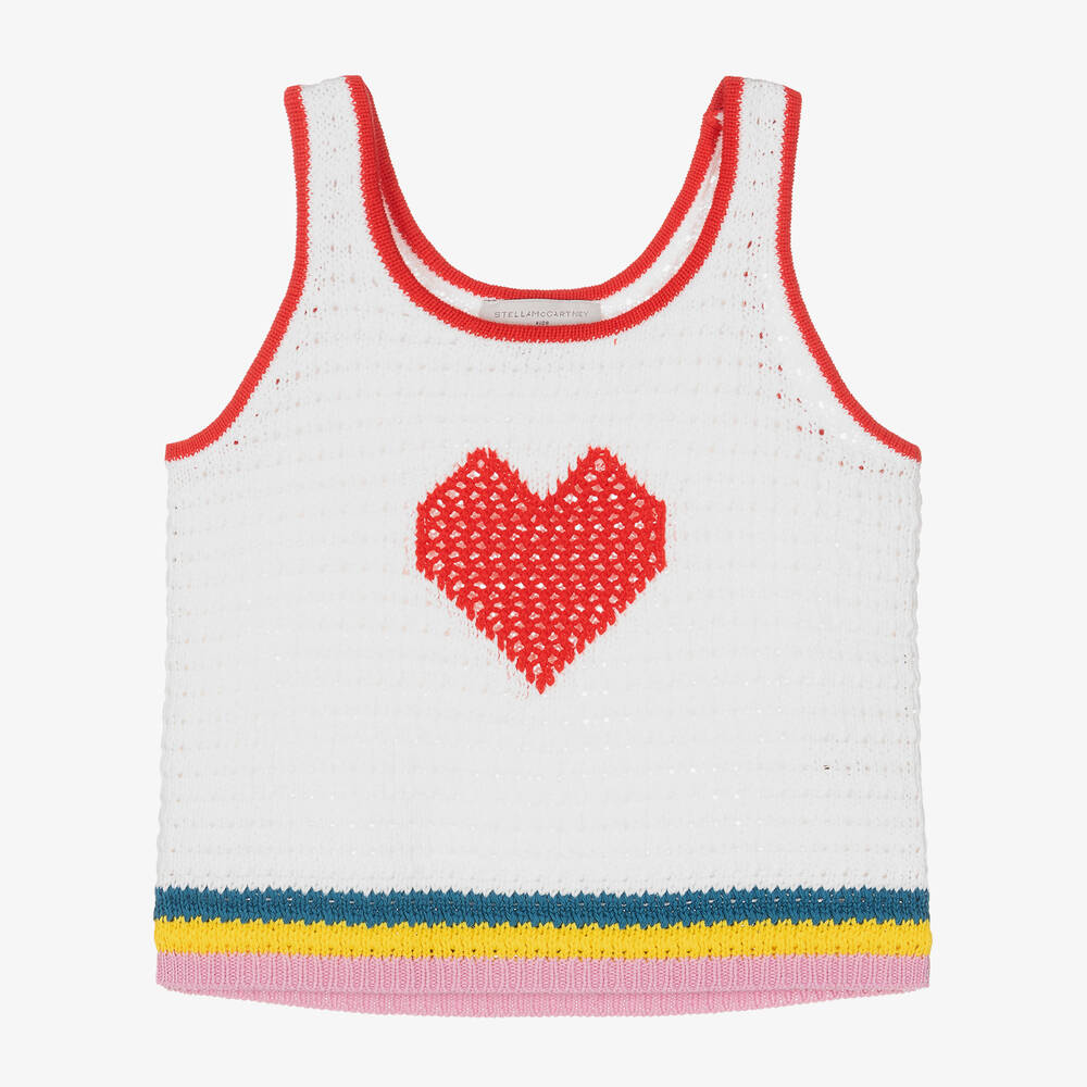 Stella McCartney Kids - Girls White Crochet Knit Heart Top | Childrensalon