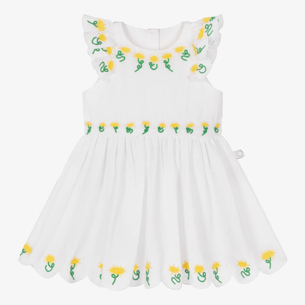 Stella McCartney Kids - Girls White Embroidered Floral Dress | Childrensalon