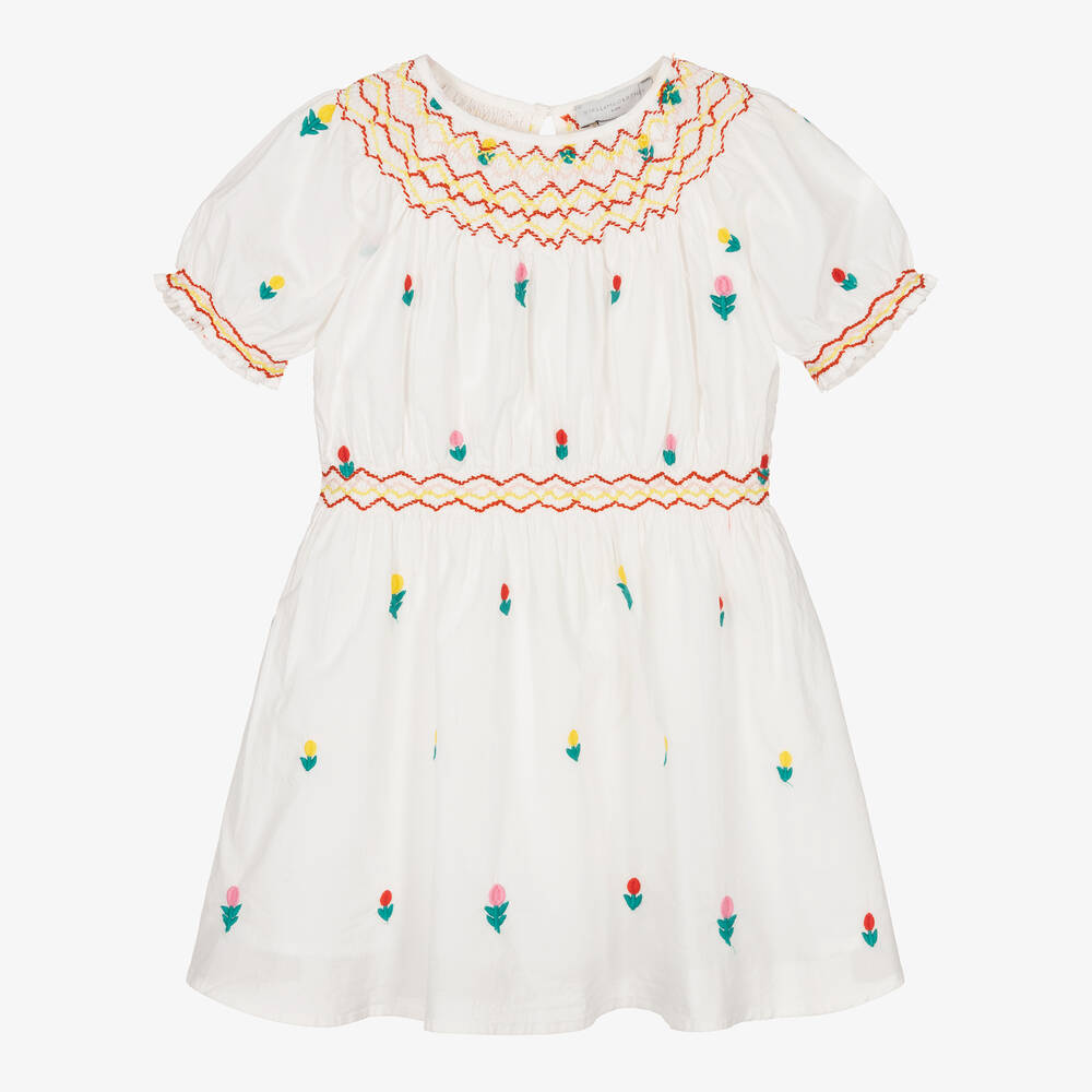 Stella McCartney Kids - Girls White Embroidered Flower Dress | Childrensalon