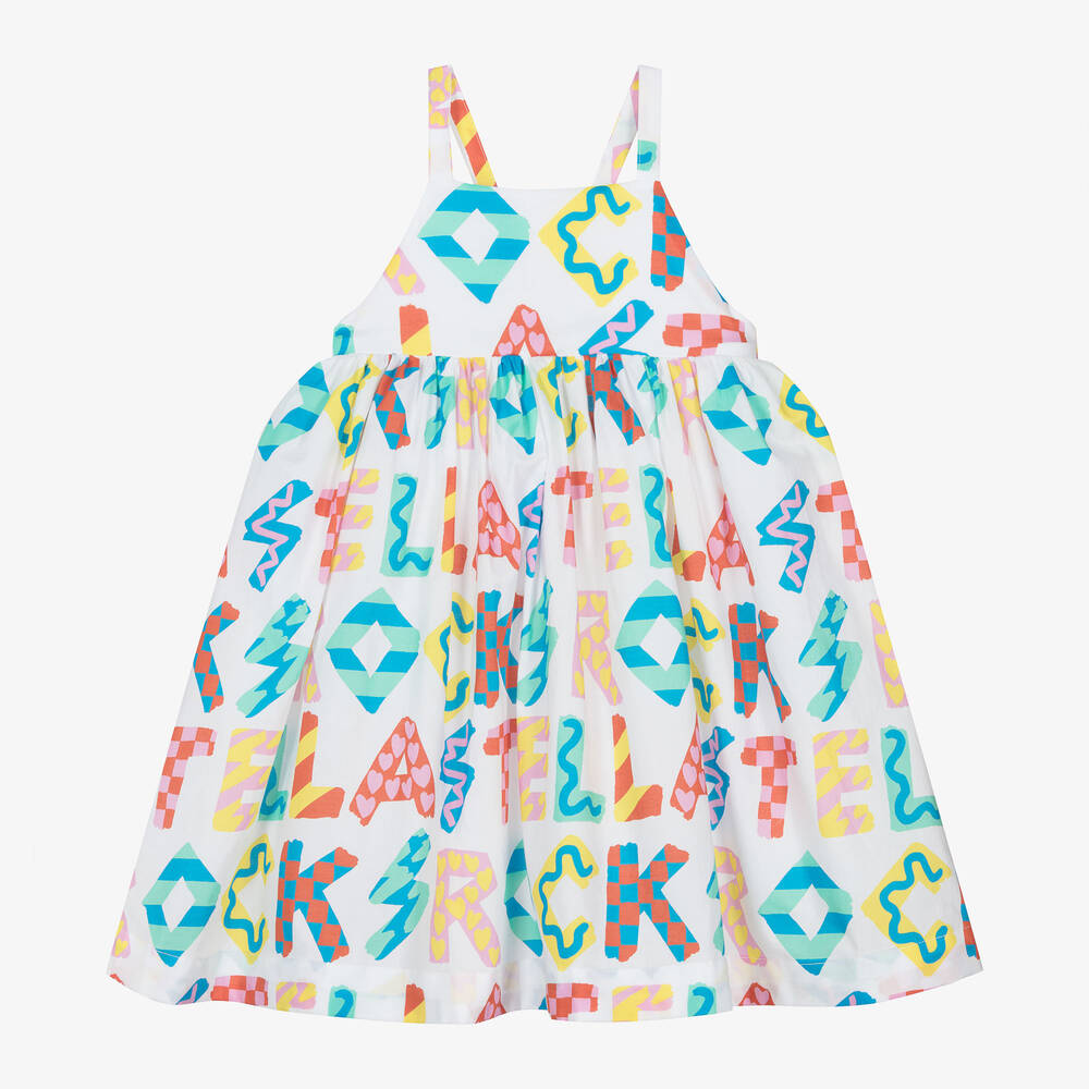 Stella McCartney Kids - Белое хлопковое платье с буквами для девочек | Childrensalon