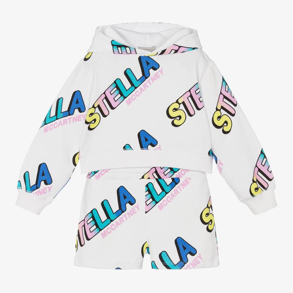 Stella McCartney Kids - Girls White Hooded Top & Shorts Set | Childrensalon