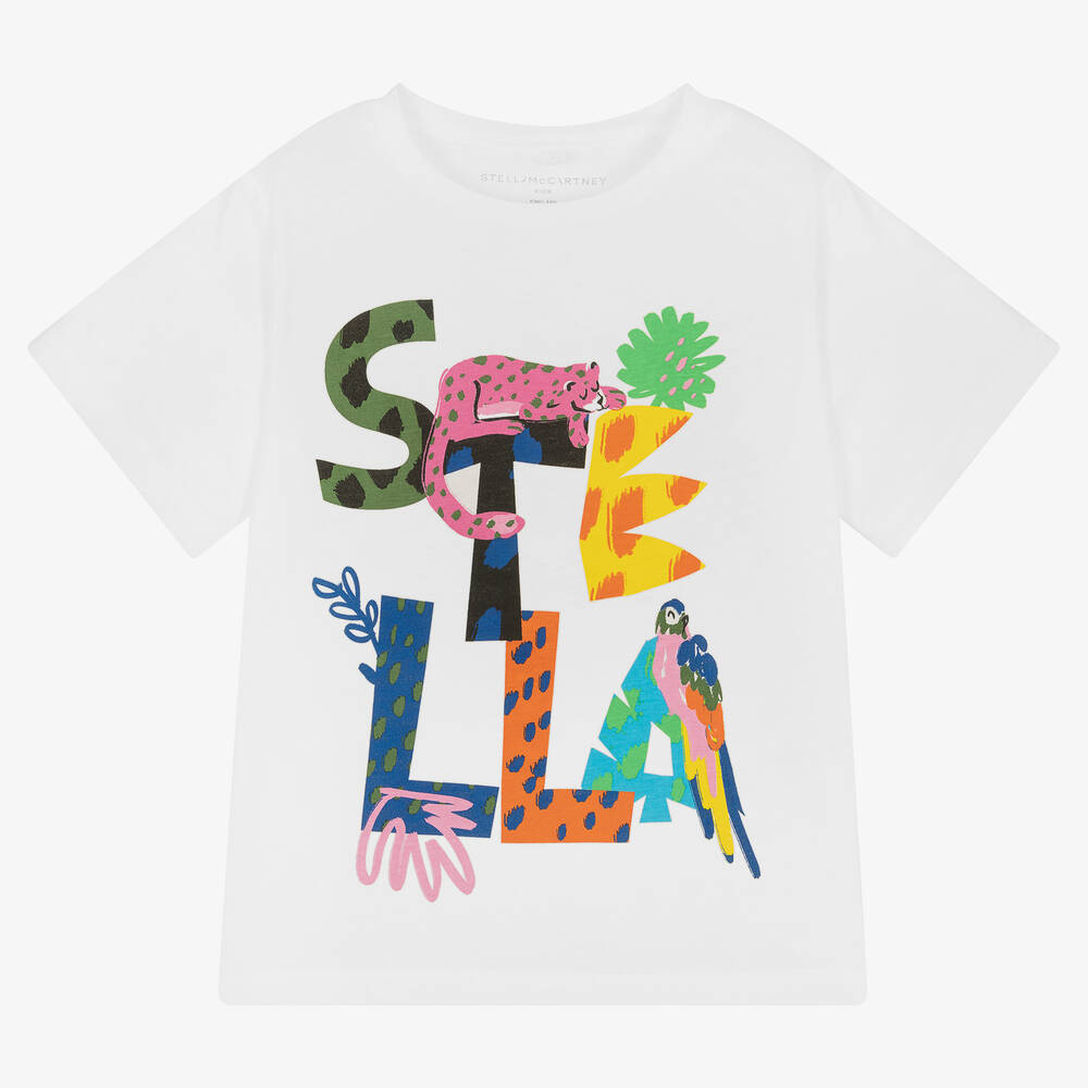 Stella McCartney Kids - Girls White Jungle Logo T-Shirt | Childrensalon