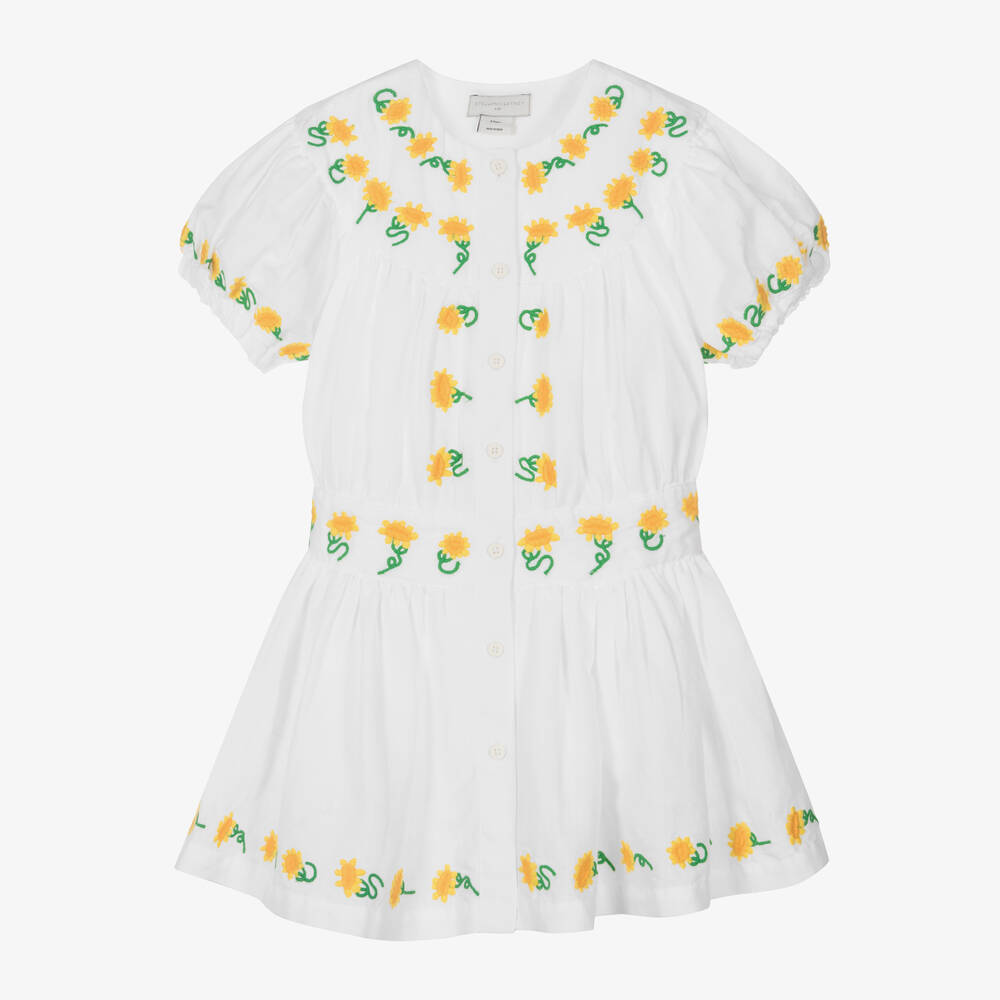 Shop Stella Mccartney Kids Girls White Linen Sunflower Dress