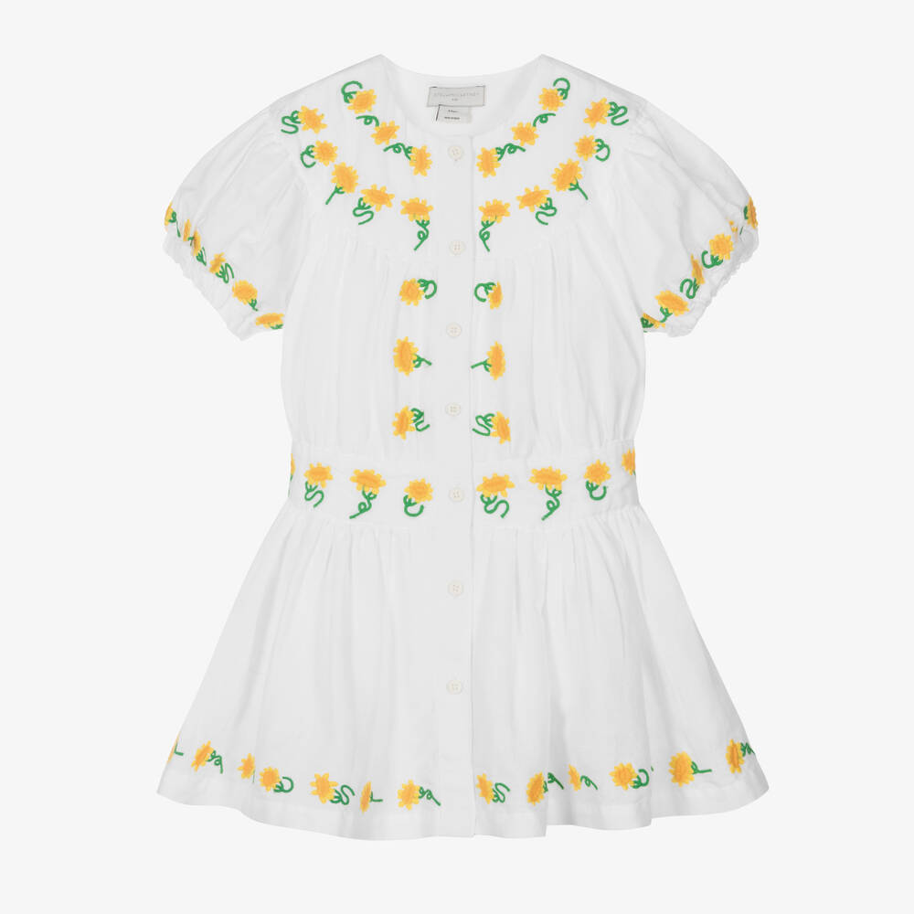 Stella McCartney Kids - Girls White Linen Sunflower Dress | Childrensalon