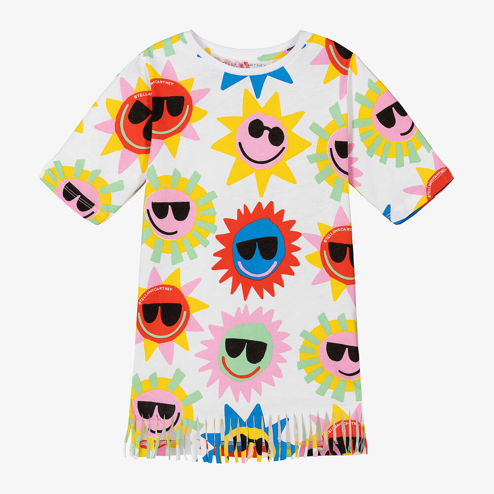 Stella McCartney Kids - Girls White Organic Cotton T-Shirt Dress | Childrensalon