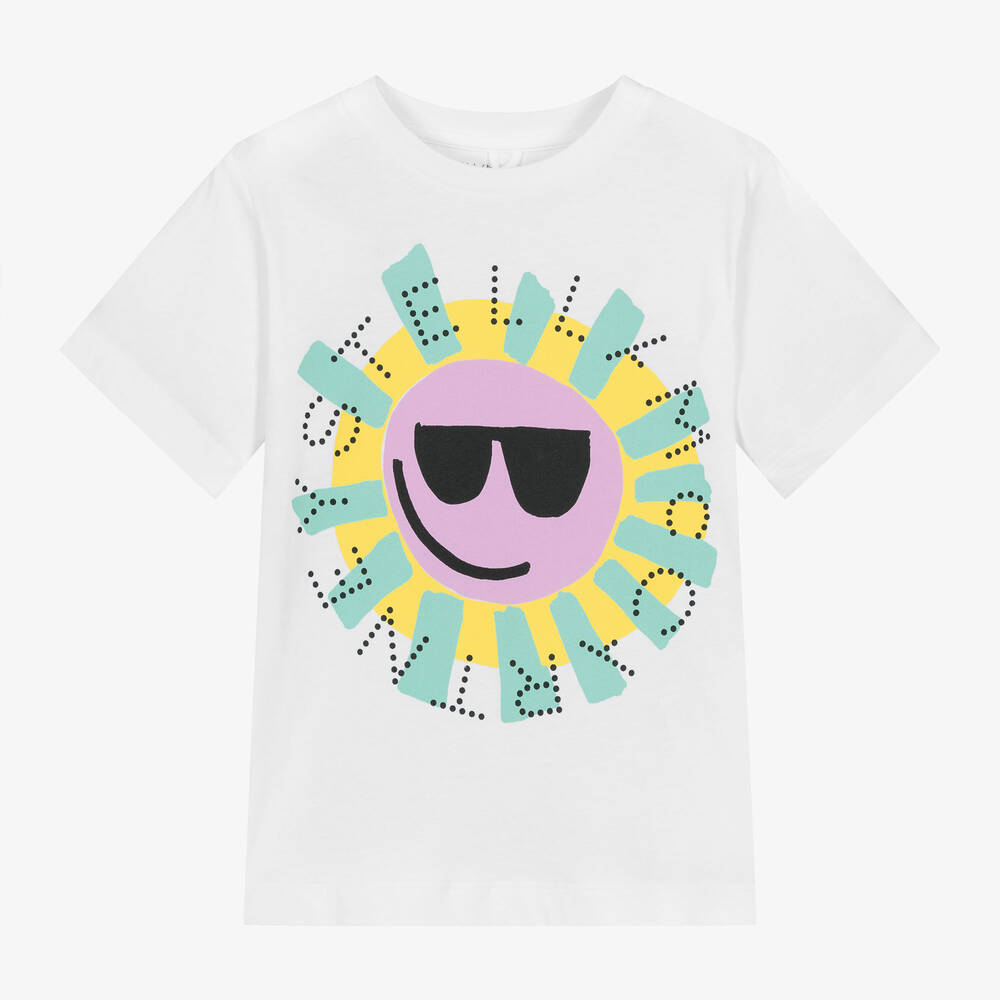 Stella McCartney Kids - Белая футболка с солнцем для девочек | Childrensalon