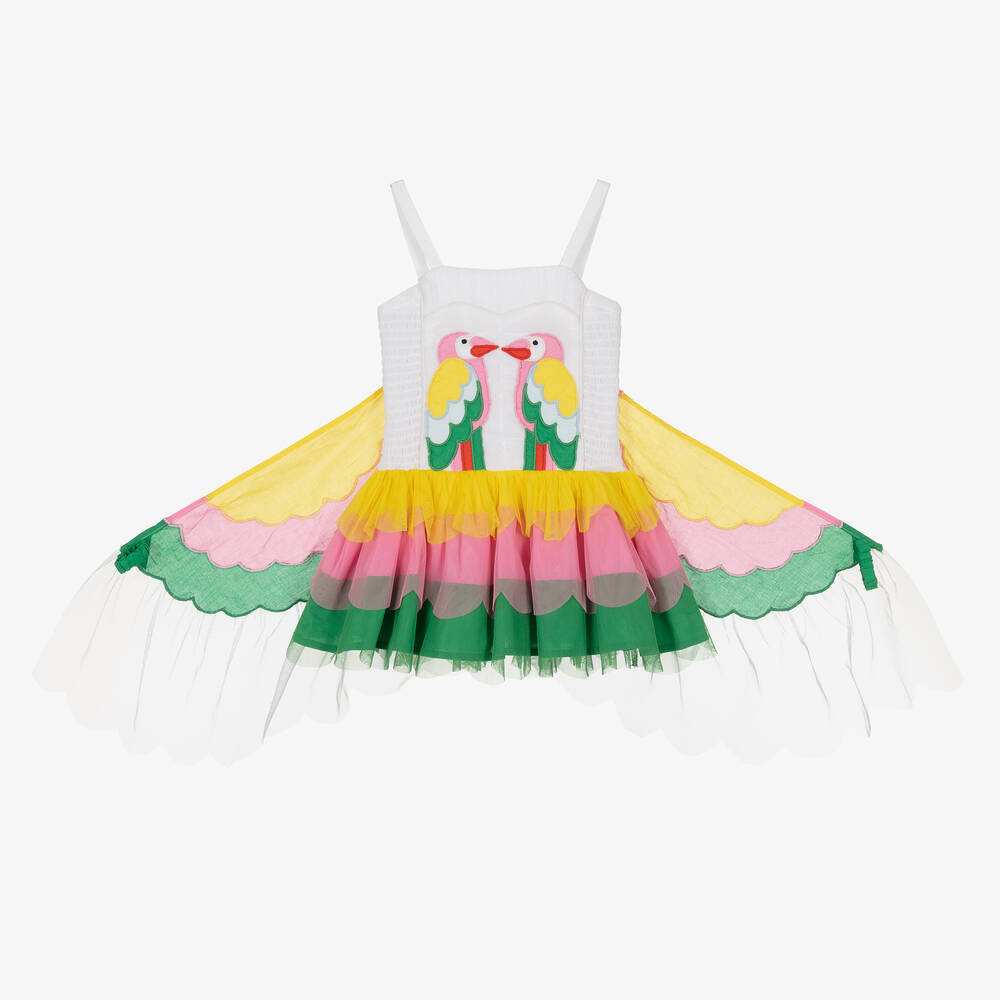Stella McCartney Kids - Белое платье из тюля с крыльями попугая | Childrensalon
